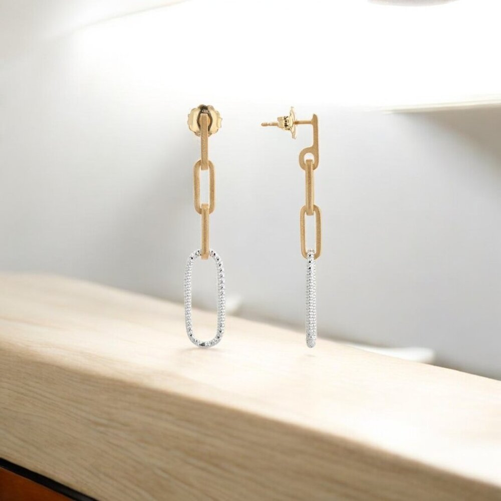 Paperclip Drop Earrings in Two-Tone 925 Sterling Silver